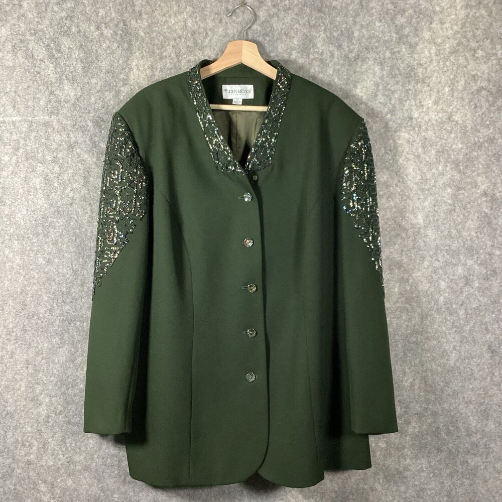 John Meyer Of Norwich Oversized Jacket Green Embroidery Beaded Embellish VTG 22W